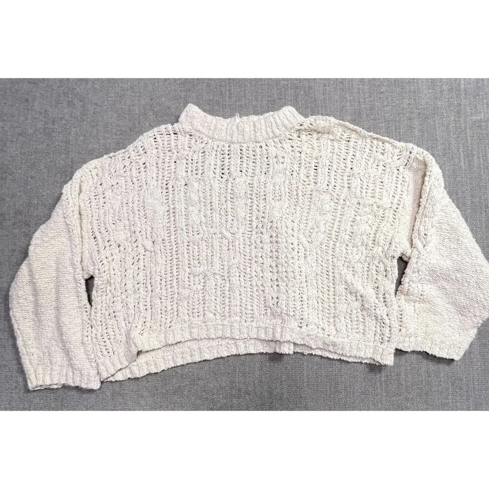 Free People Cropped Sweater Womens 2XS Cream Chunky Knit Mock Neck Pullover